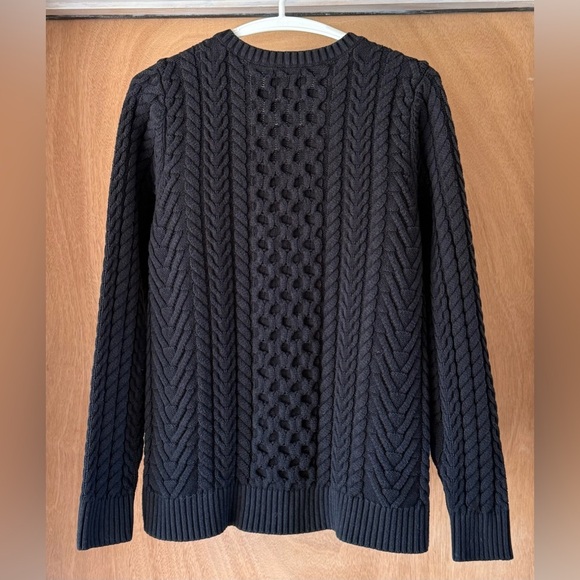 Lands’ End Cable Knit Fisherman V-Neck Sweater Black M Chunky Classic Pullover - Picture 11 of 11